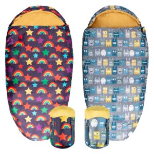 Silentnight Camping Collection Kids Sleeping Bag - Rainbow & Monster - 2 Pack